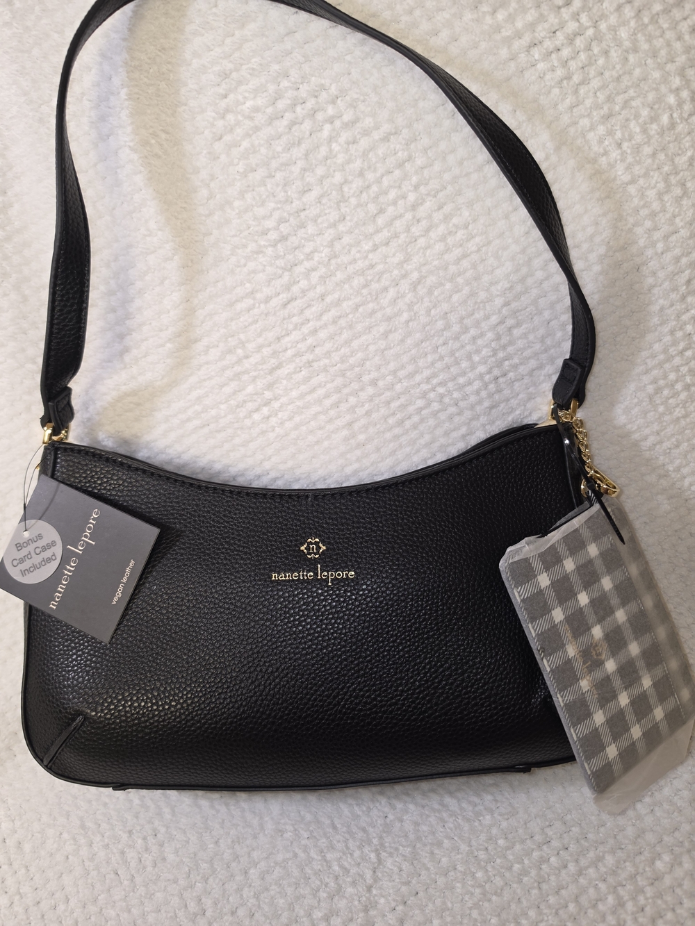 NWT Nanette Lepore Sandie Black Baguette Shoulder Bag 2-Piece Set Card Case